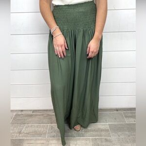 NWOT Heyson 1XL Olive Green Smocked Waist Wide Leg Palazzo Pants